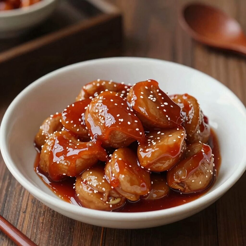 삶은 죽순을 썰어 장아찌 간장에 담근 모습