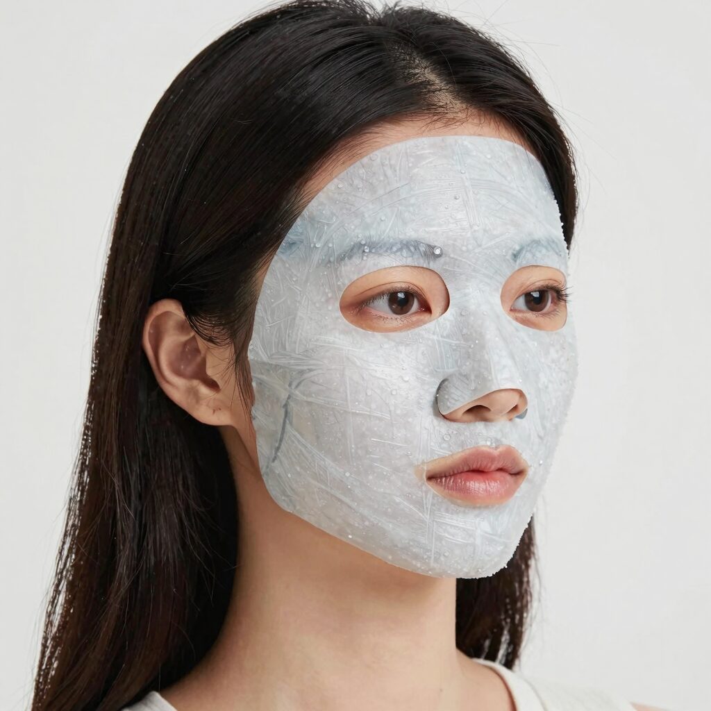 시원한 여름용 쿨 마스크를 착용한 모습