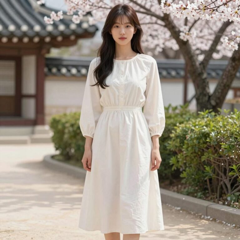 에잇세컨즈 봄신상 브이넥 롱 원피스 실물 착용 사진