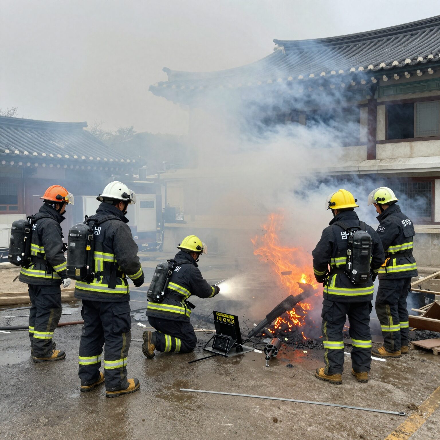 안산 성곡동 화재 현장과 소방관 진화 모습