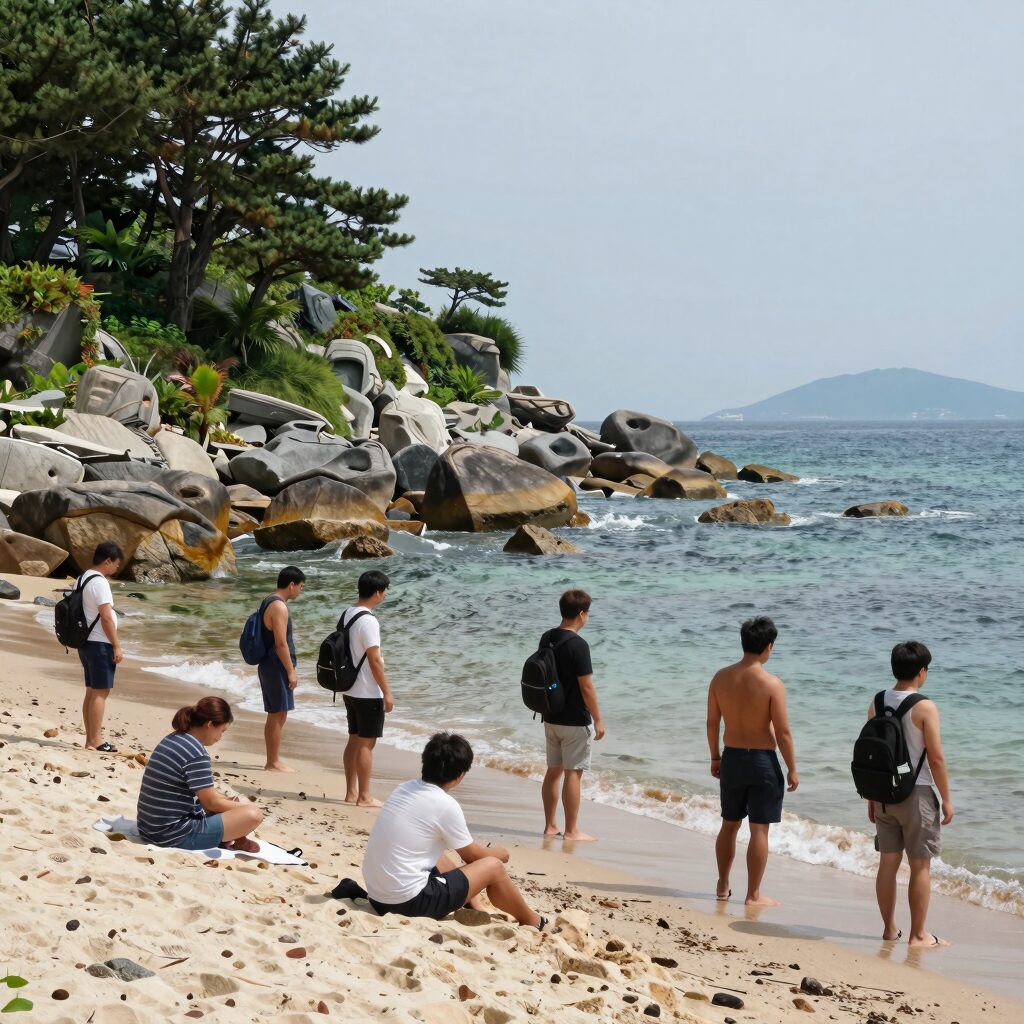 캐리비안베이 파도풀에서 즐거워하는 사람들의 모습