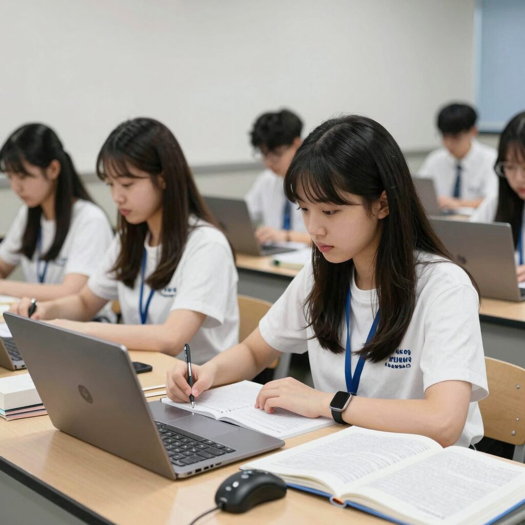 인천 보건소 관공서 알바 근무 모습, 책상에서 공부하는 대학생