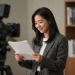 정을영 감독과 그의 아들 정을영 감독이 영화 말아톤 촬영 현장에서 대본을 보며 미소 짓는 모습