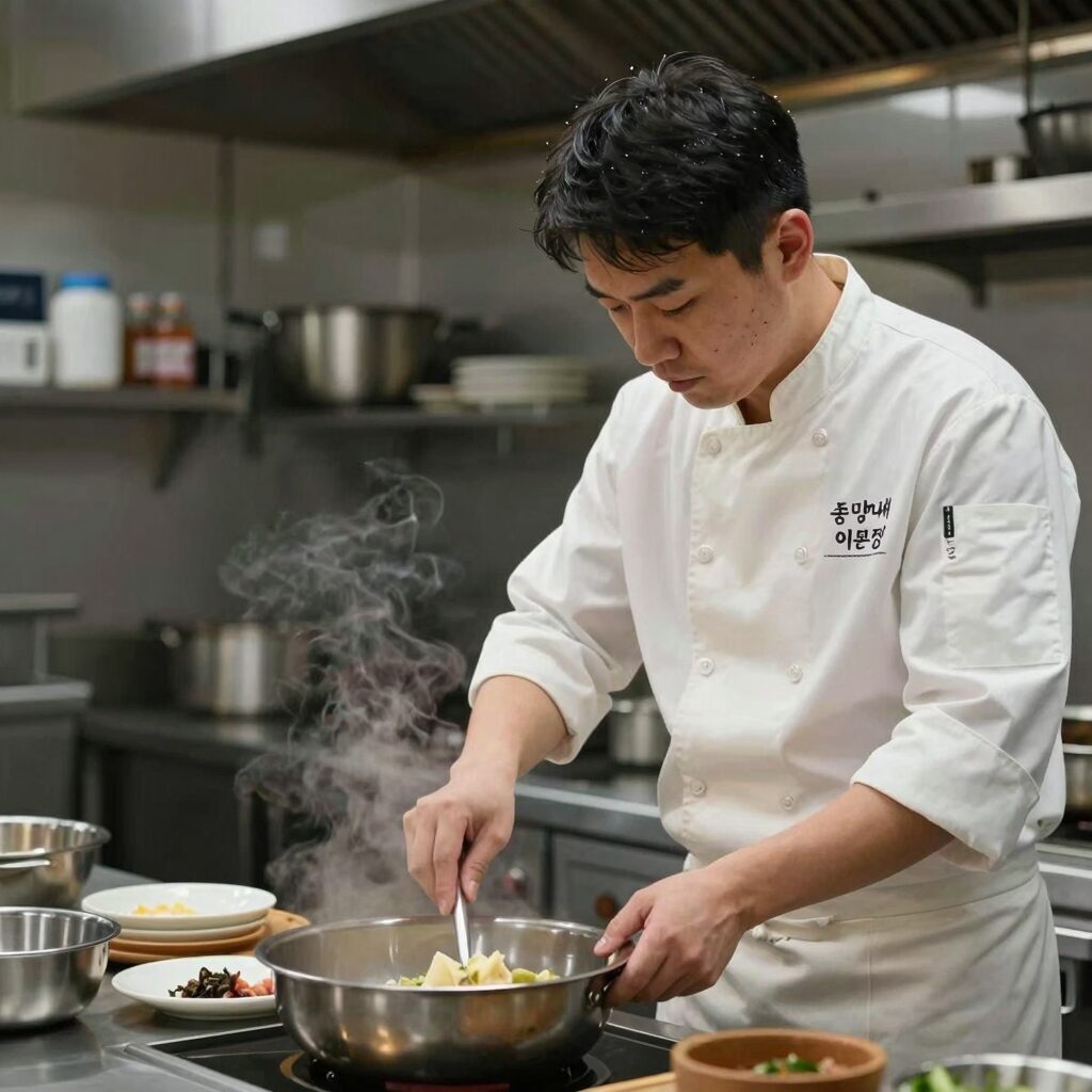 중식마녀 이문정 셰프가 호텔 주방에서 웍을 능숙하게 다루는 모습