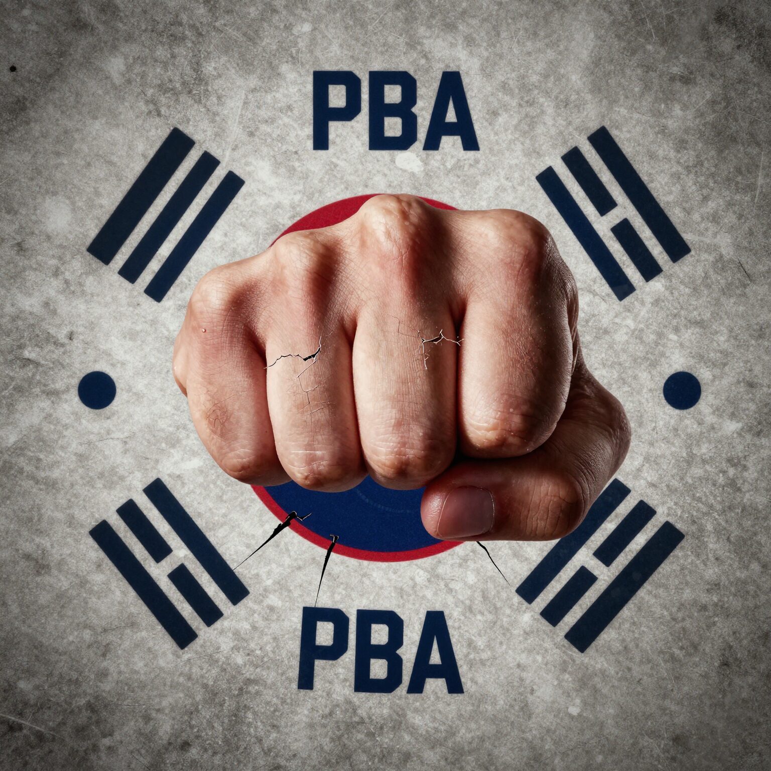 PBA 브레이커스 팀 엠블럼. 강력한 주먹이 균열을 깨는 이미지로 도전 정신을 상징