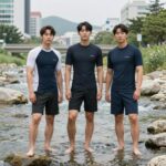 여름 계곡 물놀이 패션 팁 계곡 물놀이 패션 남성 래쉬가드와 보드숏 스타일