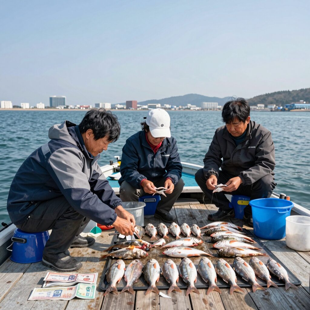 통영 갈치낚시배 선상에서 잡은 갈치 조과와 장비