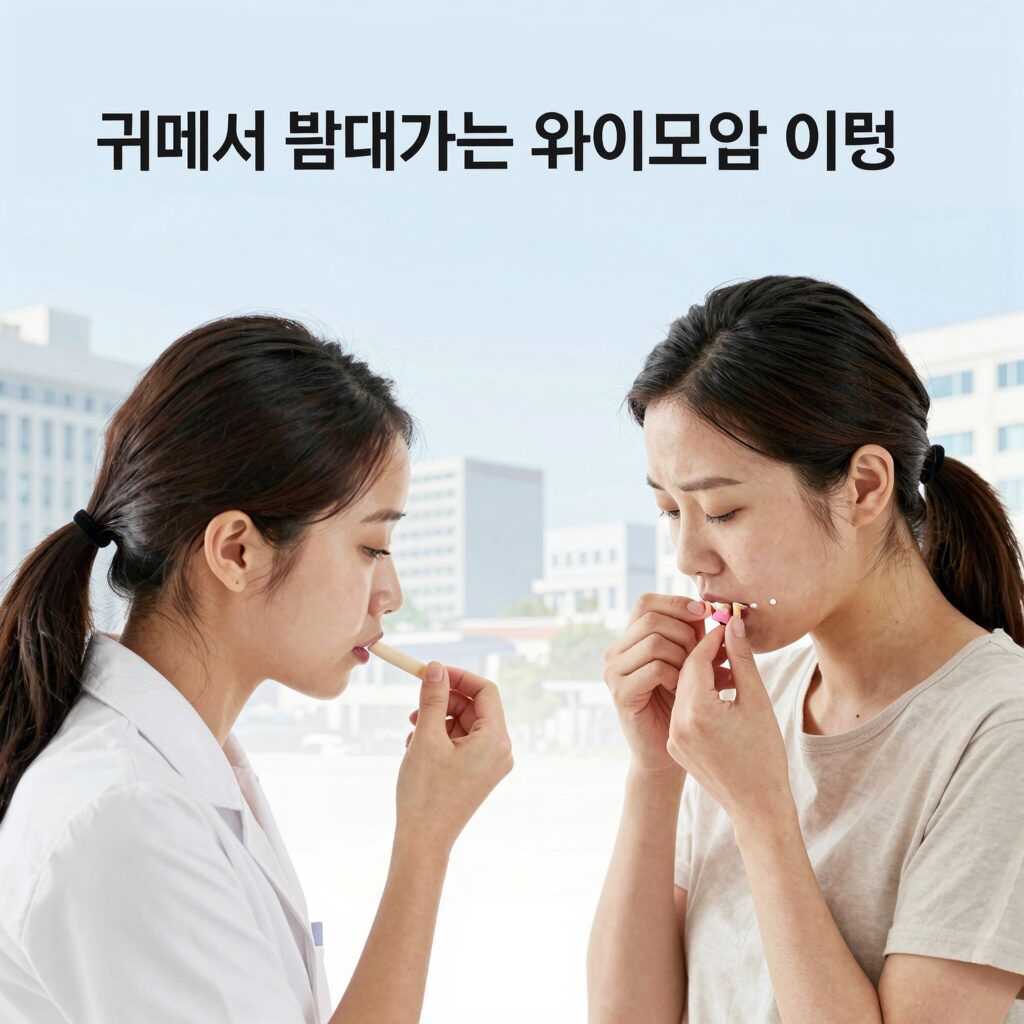 귀에서 냄새가 나는 외이도염과 중이염의 차이를 보여주는 의학 일러스트