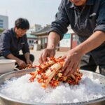 노각김치 만드는 법 여름 아삭한 반찬 노각을 소금에 절인 후 물기를 짜는 사진. 아삭한 노각김치를 위한 핵심 단계