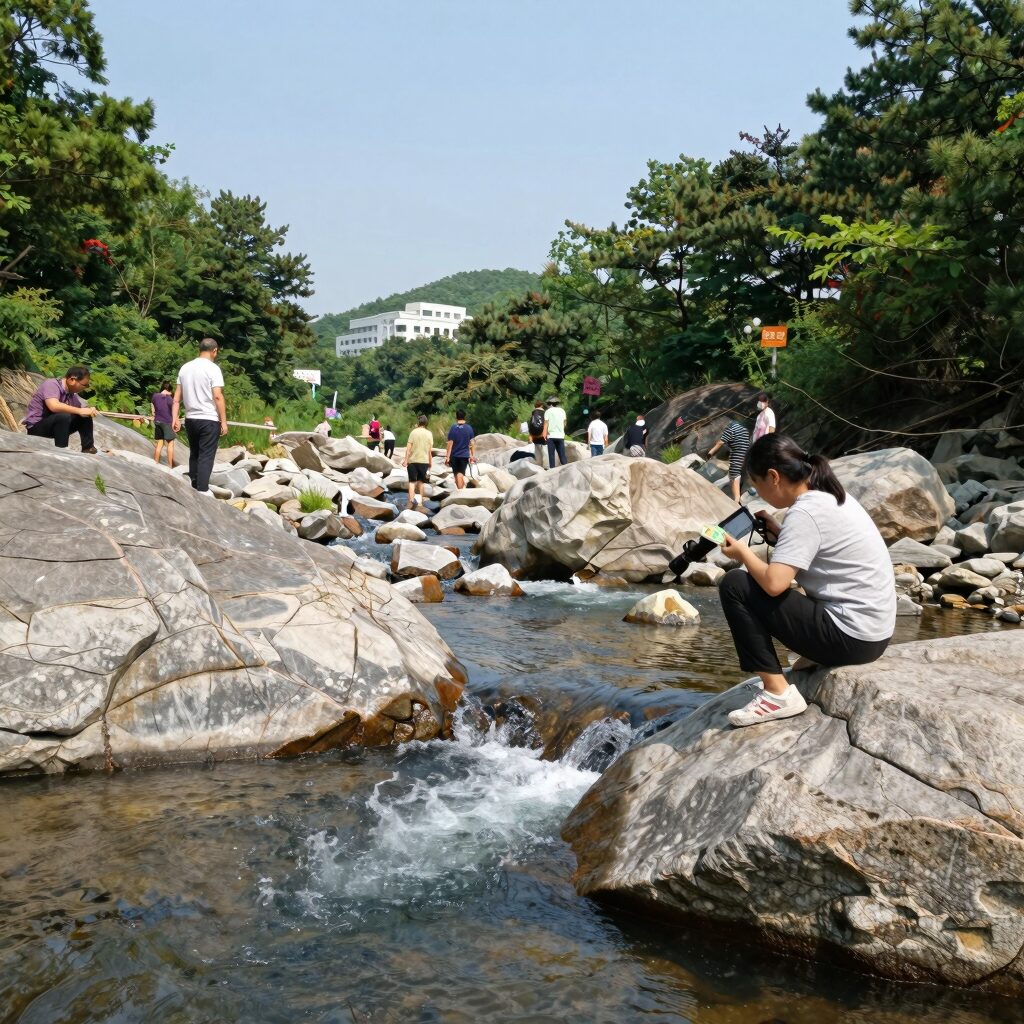 묘적사 계곡 시원한 물과 바위 풍경