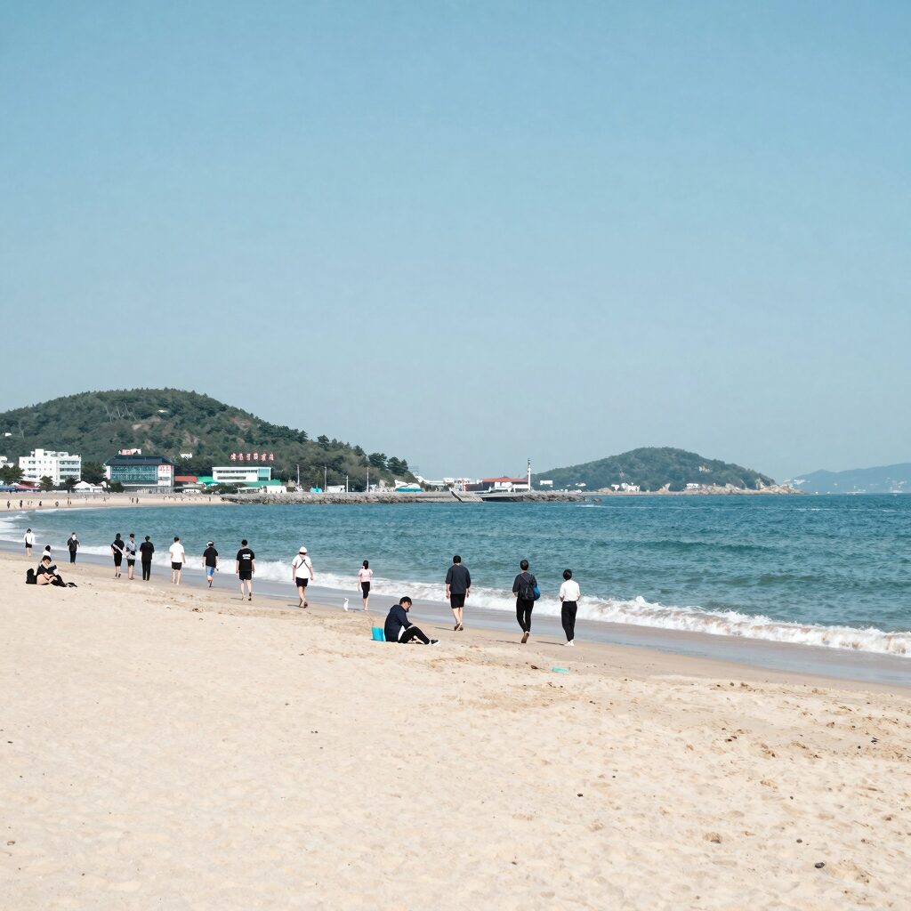 주문진 해수욕장 백사장 전경