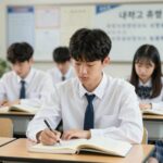 대학교 휴학을 고민하는 학생이 책상에 앉아 있다