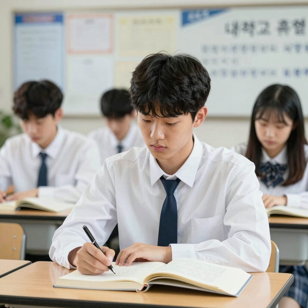 대학교 휴학을 고민하는 학생이 책상에 앉아 있다