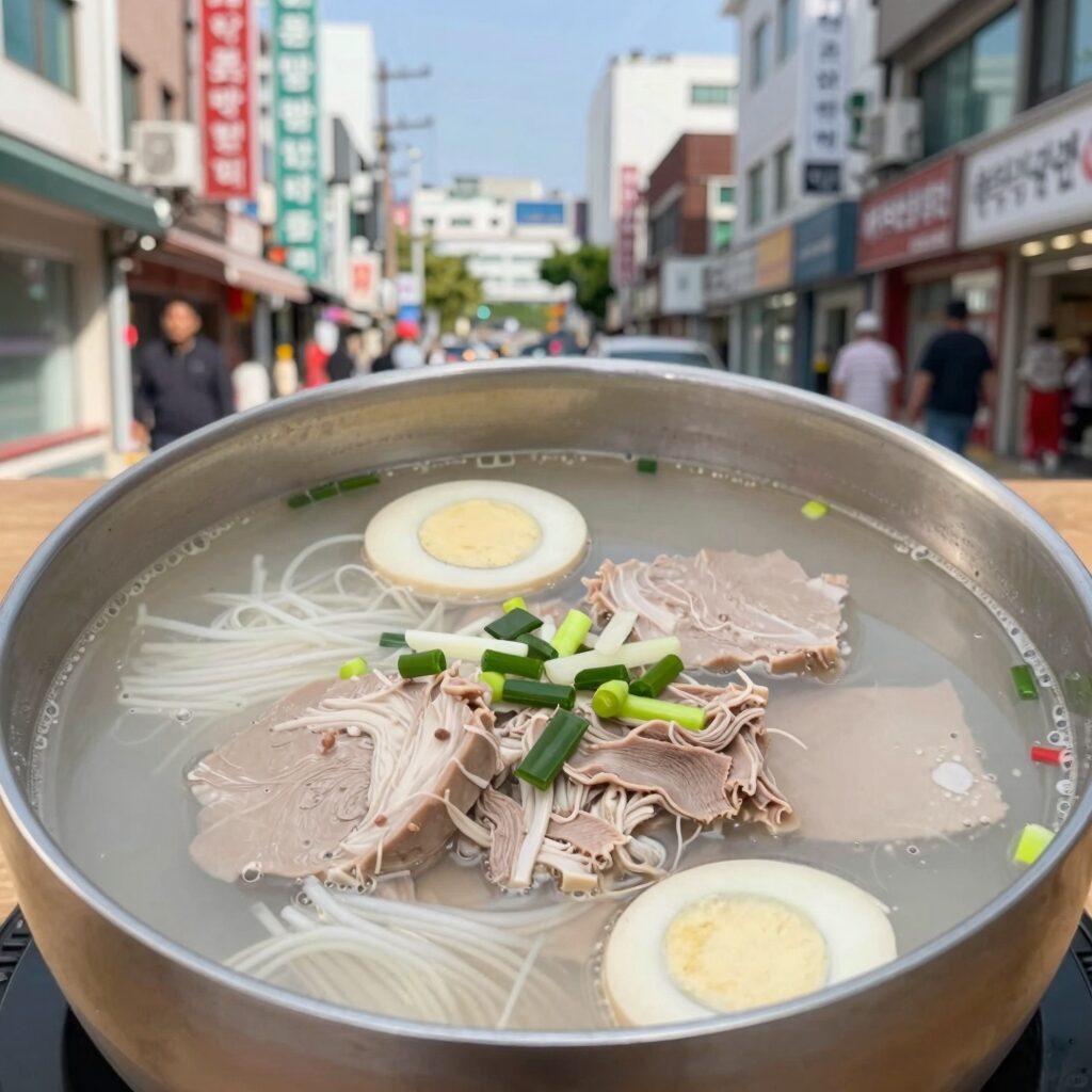시원한 육수가 보이는 봉평 현대막국수 물막국수 사진
