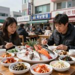 육일횟집 신천점 신선한 회와 맛있는 밥상 육일횟집 신천점의 신선한 활어회 접시와 다양한 반찬