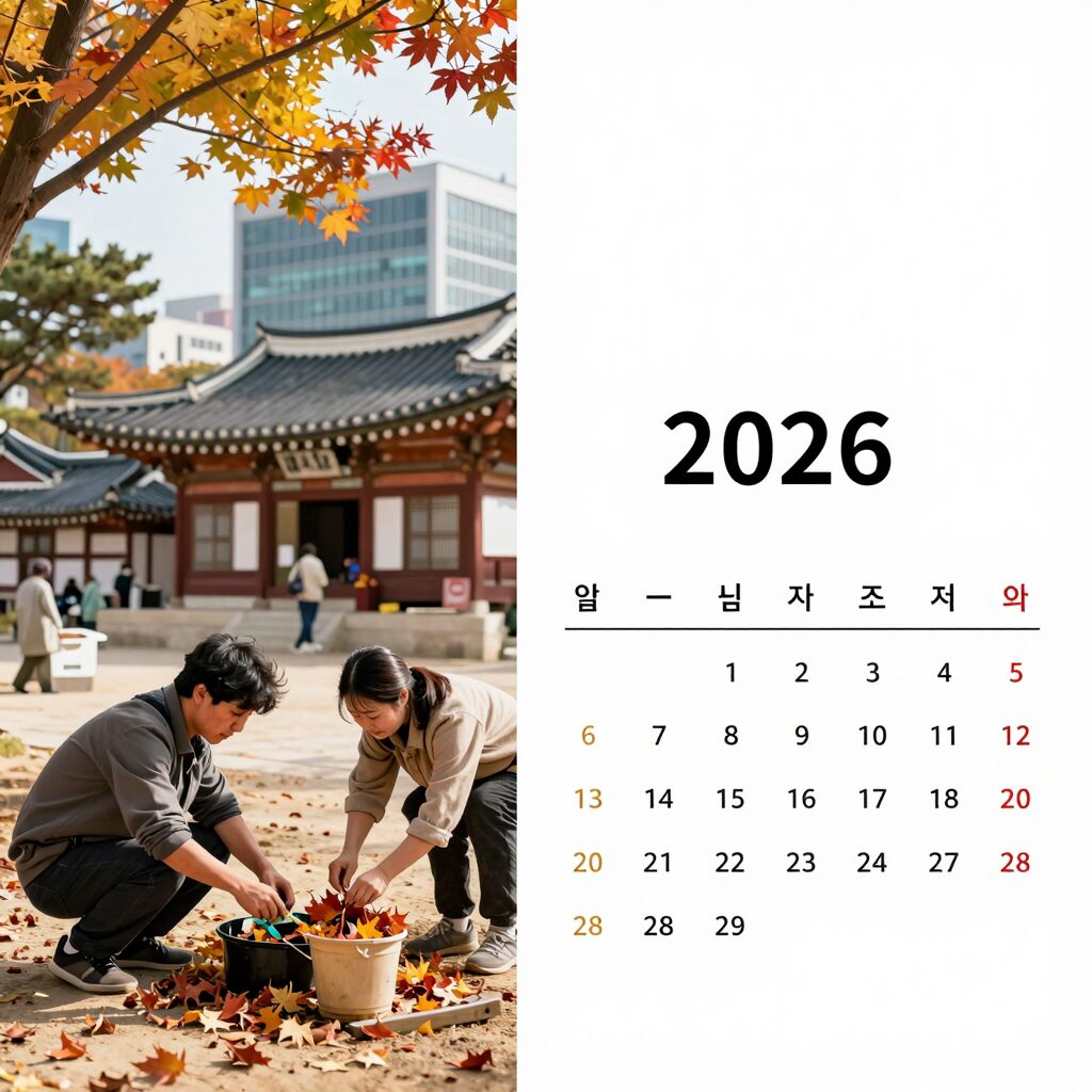 2026년 입추와 처서 날짜를 나타낸 달력 이미지, 가을 준비를 상징하는 단풍잎과 함께