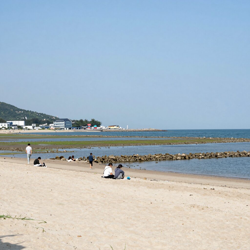 십리포 해수욕장 백사장과 갯벌체험장 모습