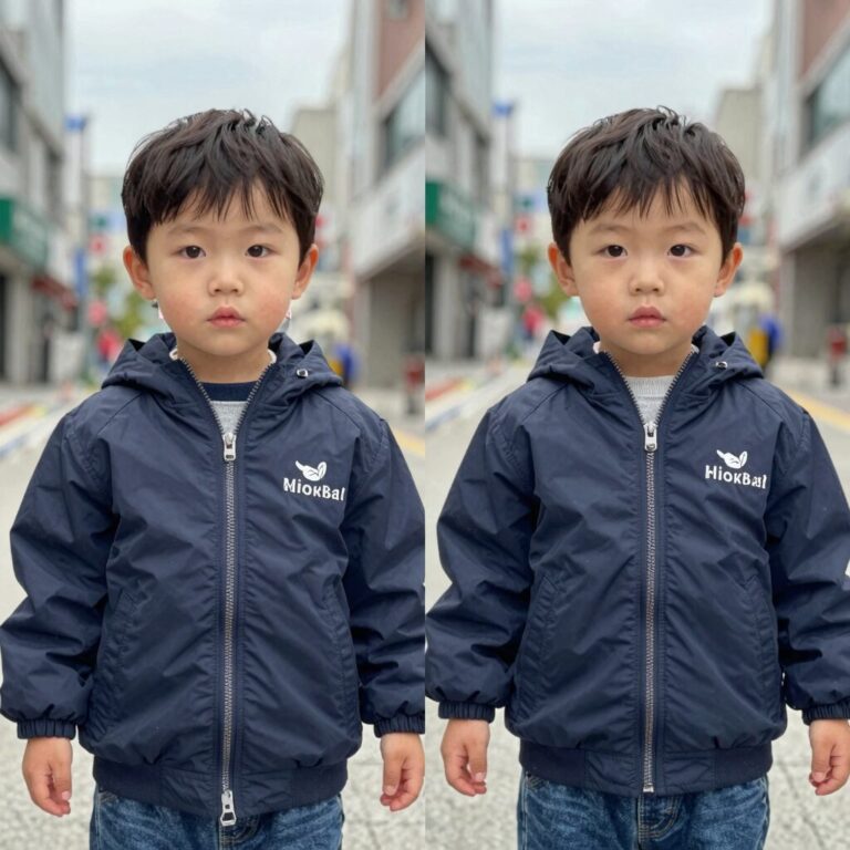 오맘과 나이비 두 브랜드의 유아암링 자켓을 비교한 사진