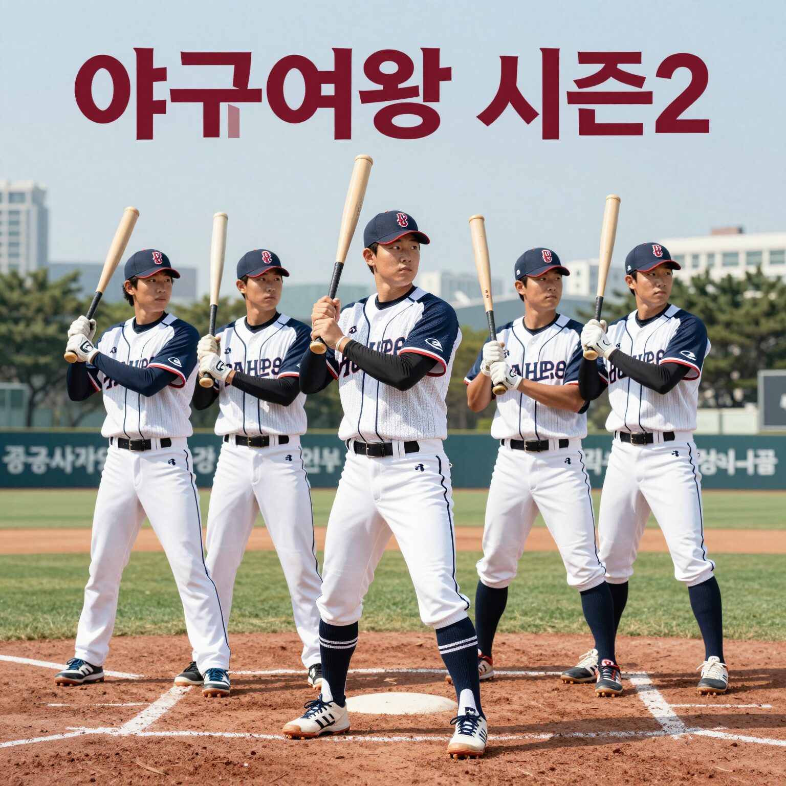 야구여왕 시즌2 공식 포스터. 네 명의 주요 선수가 야구 방망이를 들고 포즈를 취하고 있다.