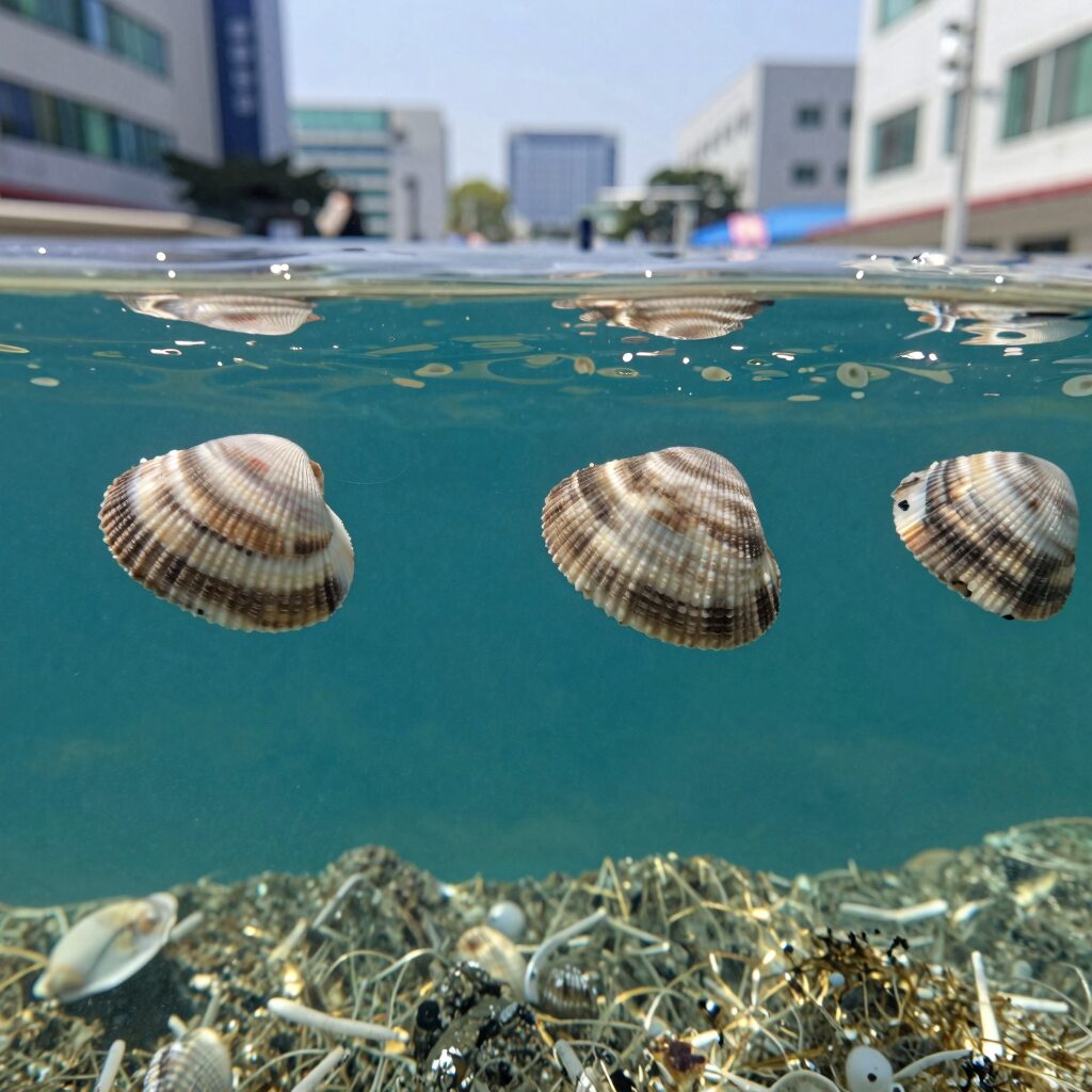 벨루가 글리터 조개튜브 수영장에서 둥둥 떠 있는 모습