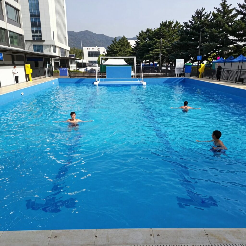 휘닉스평창 블루캐니언 실내 파도풀과 유수풀이 보이는 전경