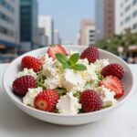 참외 요리 여름 반찬 장아찌와 샐러드 만들기 신선한 참외샐러드 접시에 담긴 모습 리코타치즈와 허브가 곁들여져 있음
