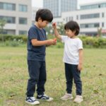 아이 여름 모자 플랩캡 추천 챙 둥글고 목 가리는 디자인이 좋은 이유 아이가 야외에서 플랩캡을 쓰고 목까지 가려진 모습