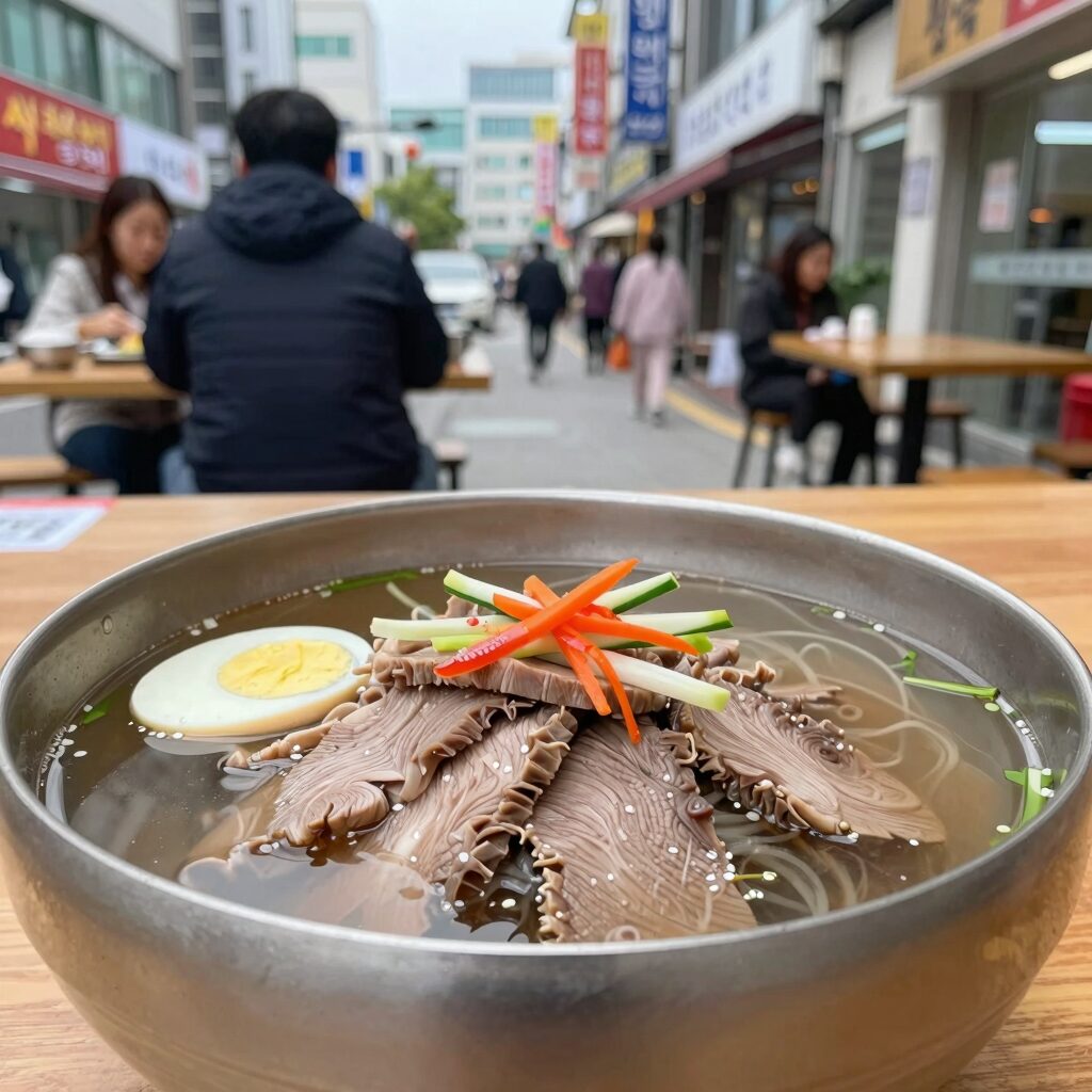 강남역 냉면 맛집 봉우화로의 살얼음 동치미 국물과 고기