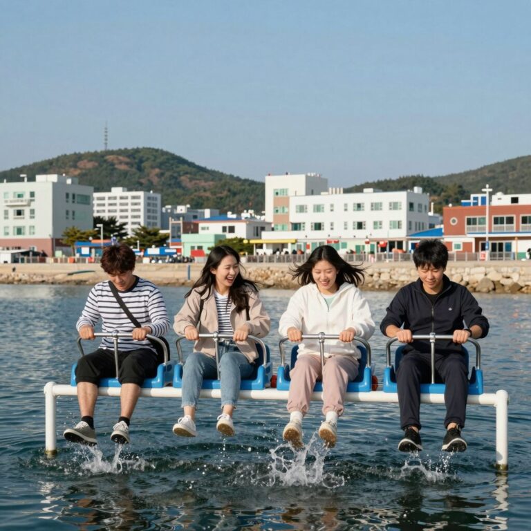 강릉 빠지 이비자 수상레저에서 놀이기구를 타는 사람들의 모습. 튀는 물방울과 함께 웃음이 터지는 순간.