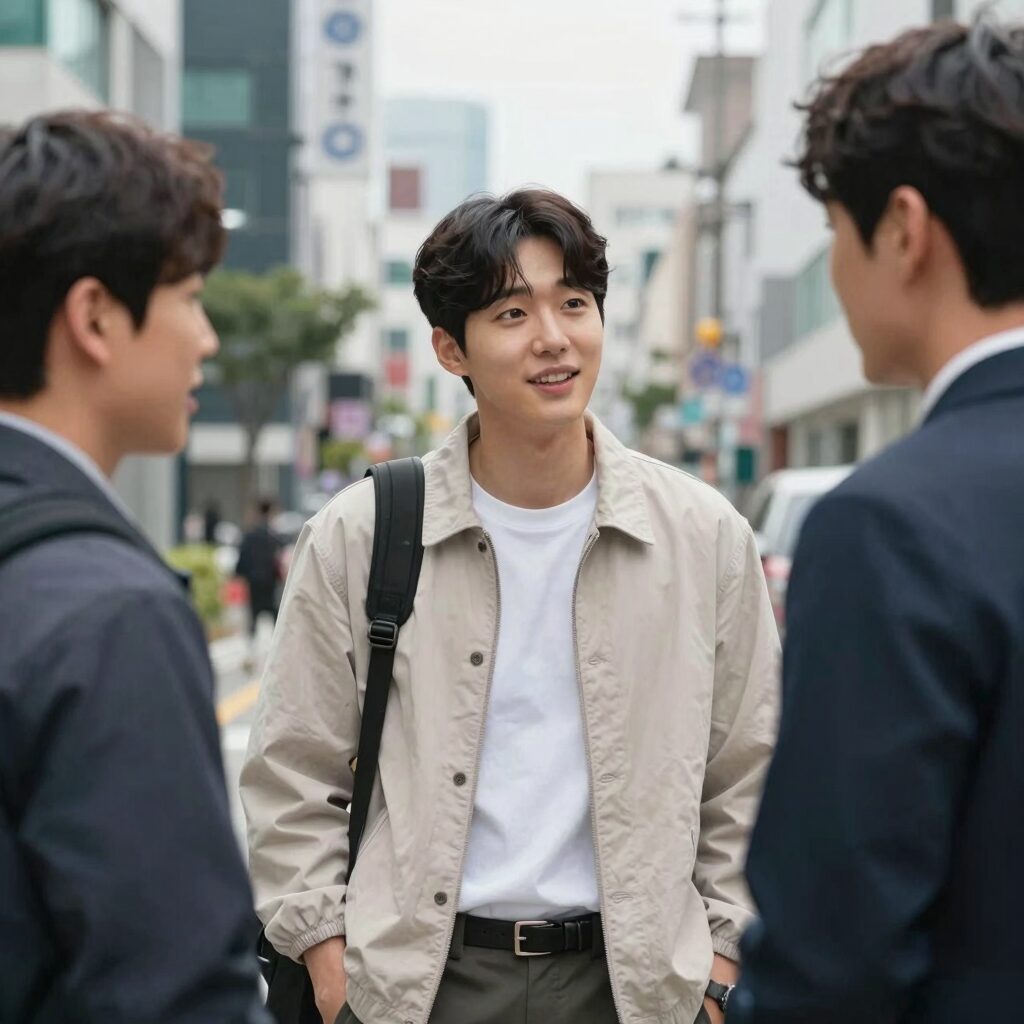 1박2일 새멤버 이기택이 첫방송에서 순수한 표정으로 멤버들과 대화하는 모습