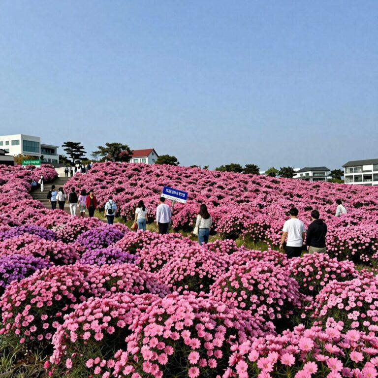 제주도 여름 여행 카멜리아힐 수국길에서 핑크와 보라 수국이 만개한 모습