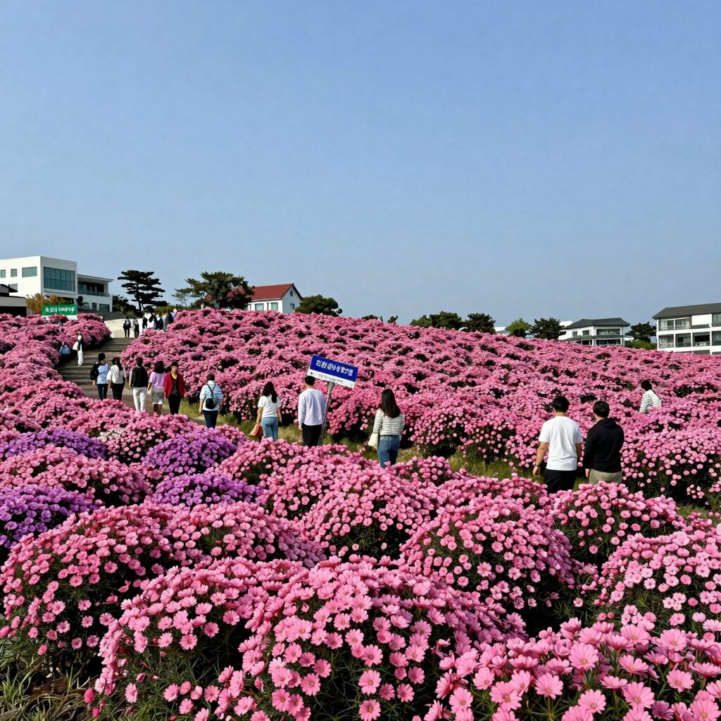 제주도 여름 여행 카멜리아힐 수국길에서 핑크와 보라 수국이 만개한 모습
