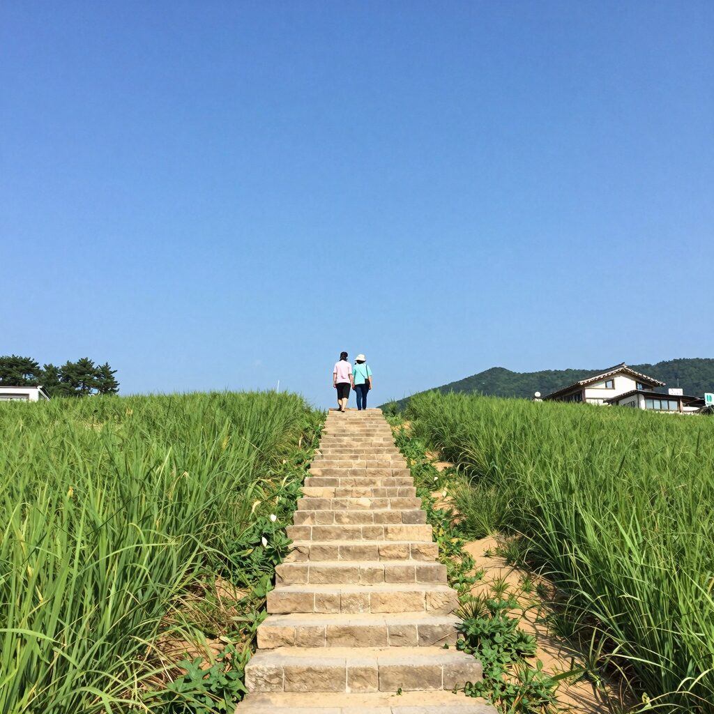킨 샨티의 계단식 논 전경 파란 하늘과 초록 논이 어우러진 아름다운 풍경