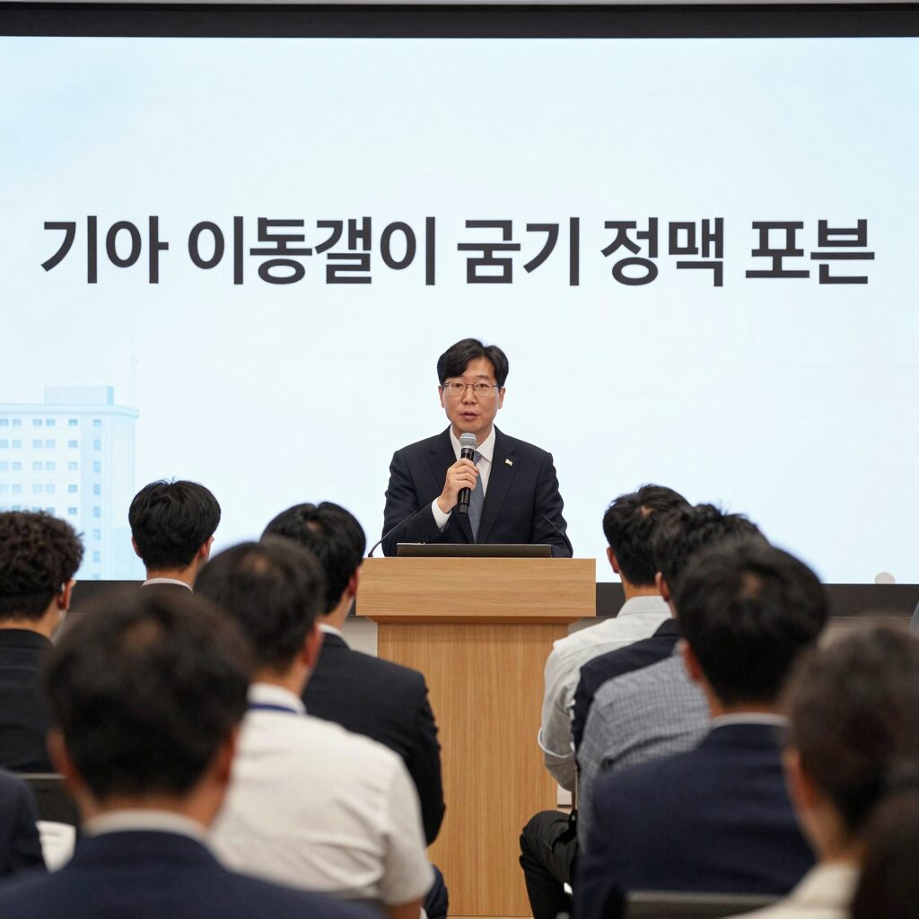 기아 이동걸이 금리 정책 포럼에서 발언하는 모습, 세미나장에서 청중을 바라보며 마이크를 잡고 있다.