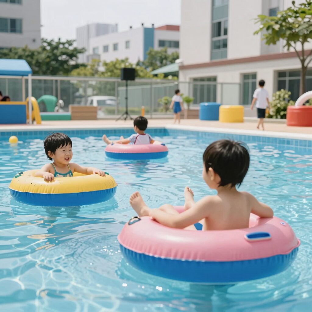 어린이 물놀이 튜브 사용 모습