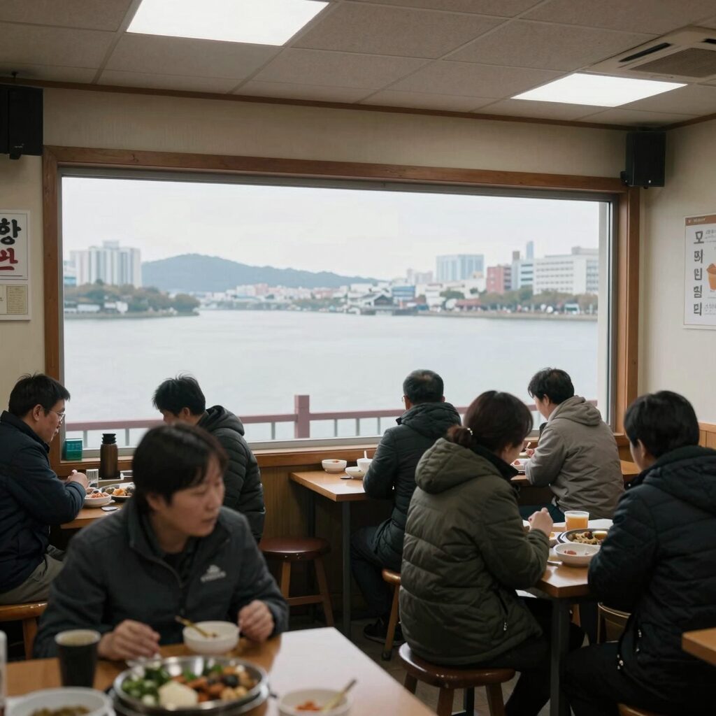 고모리호수 뷰가 펼쳐진 매운탕집 내부 풍경