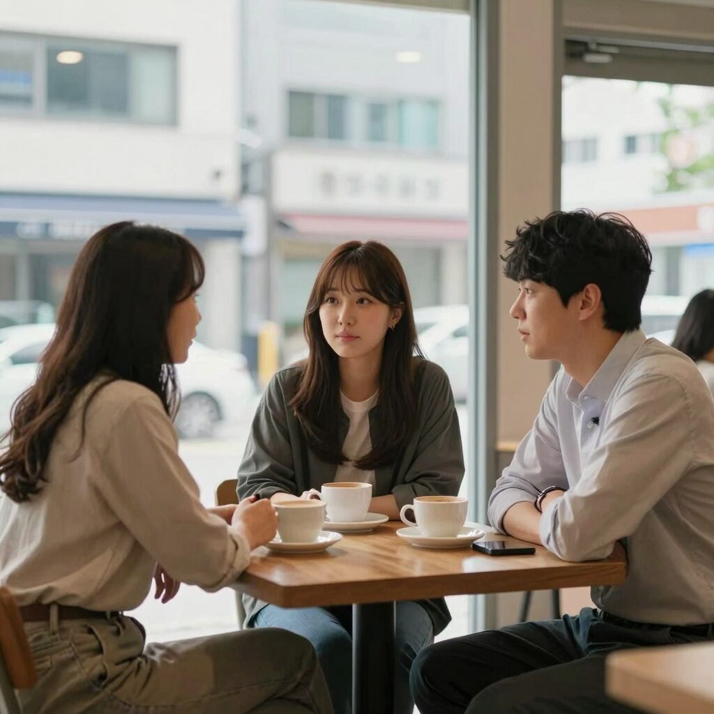 사랑을 처방해 드립니다 등장인물들이 카페에서 대화하는 장면