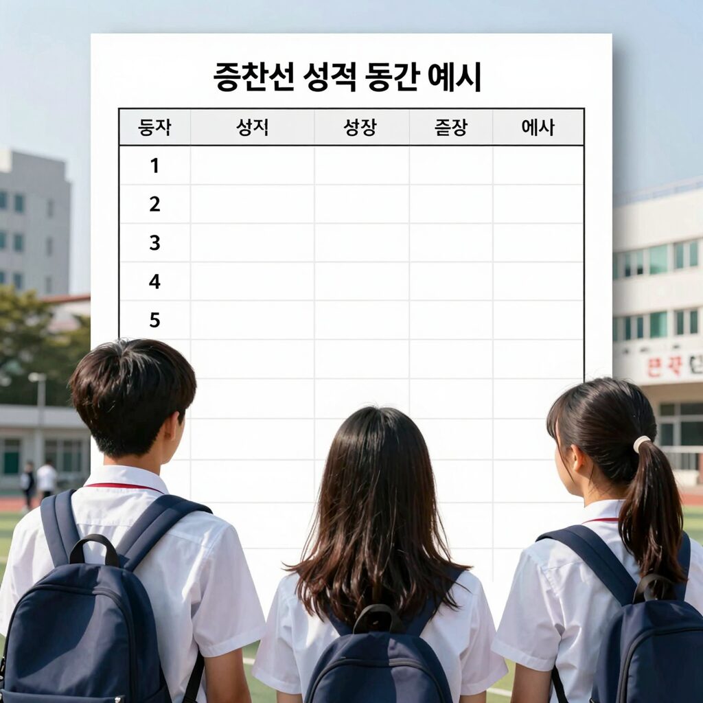 중학생 성적표 등수 확인 예시 이미지