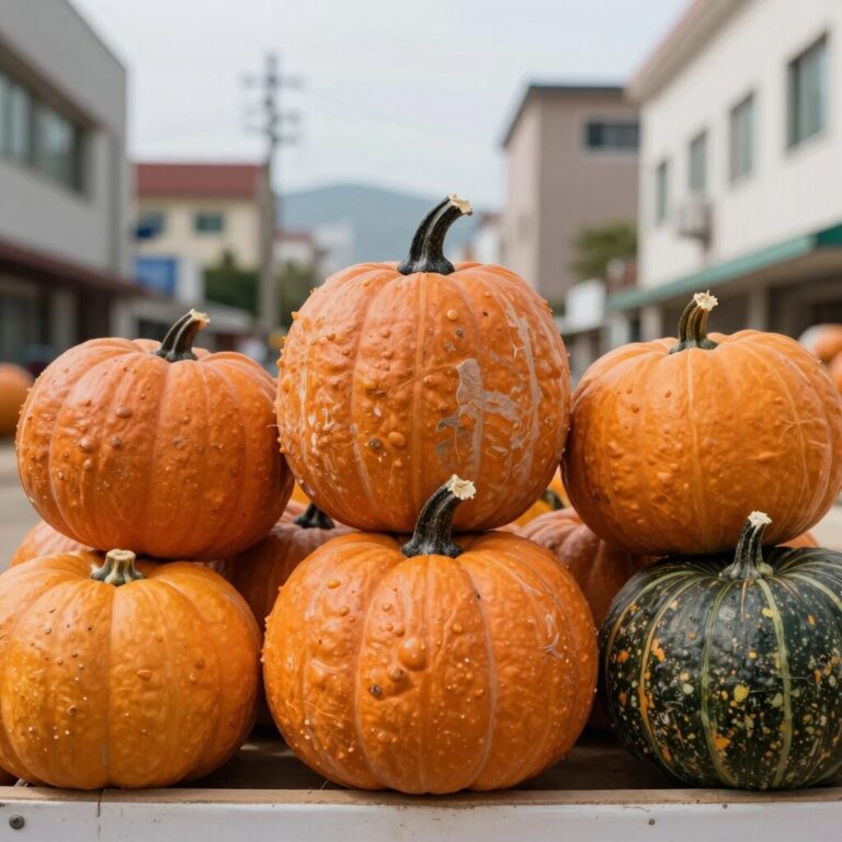 남해 미니밤호박 10kg 박스에 담긴 여러 개의 호박 사진. 꼭지가 마르고 표면에 윤기가 흐른다.