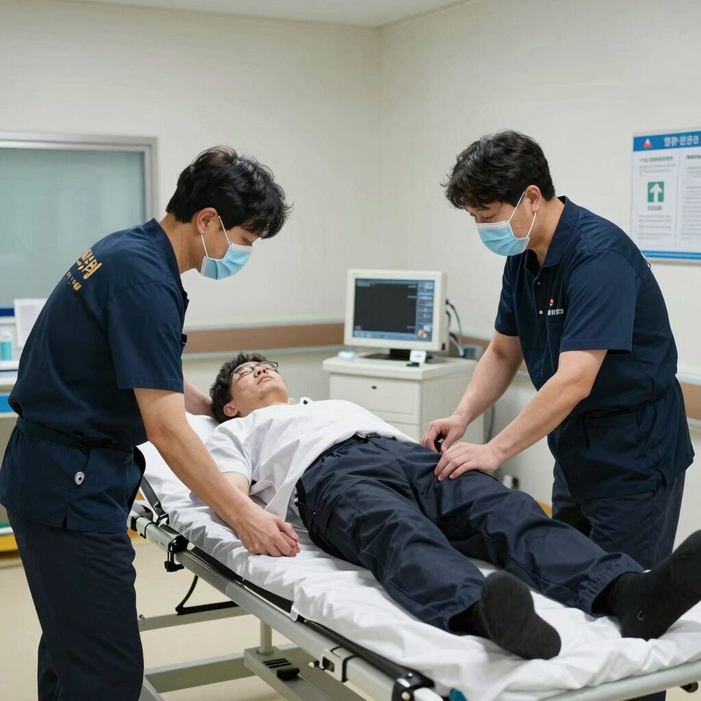 민경욱 전 의원이 쓰러진 후 응급실에서 CT 검사를 준비하는 모습을 묘사한 이미지