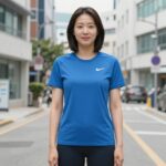 나이키 여자 드라이핏 티셔츠 후기와 추천 여자 나이키 드라이핏 반팔 티셔츠 블루 컬러 착용 모습