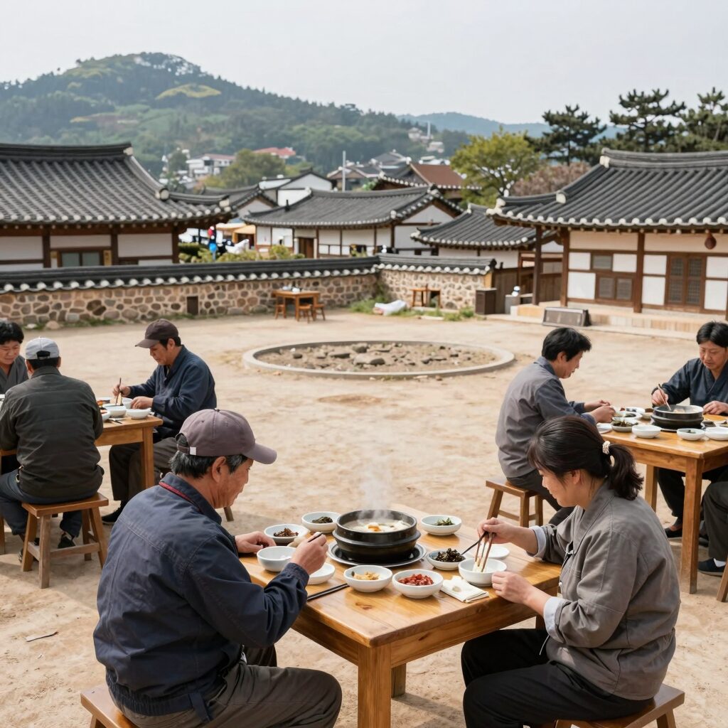 옥천 배밭촌 누룽지 오리백숙 삼계탕 내부 넓은 홀과 테이블 세팅 모습