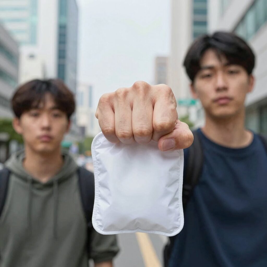 휴대용 아이스 쿨팩을 주먹으로 터뜨리는 사용 모습