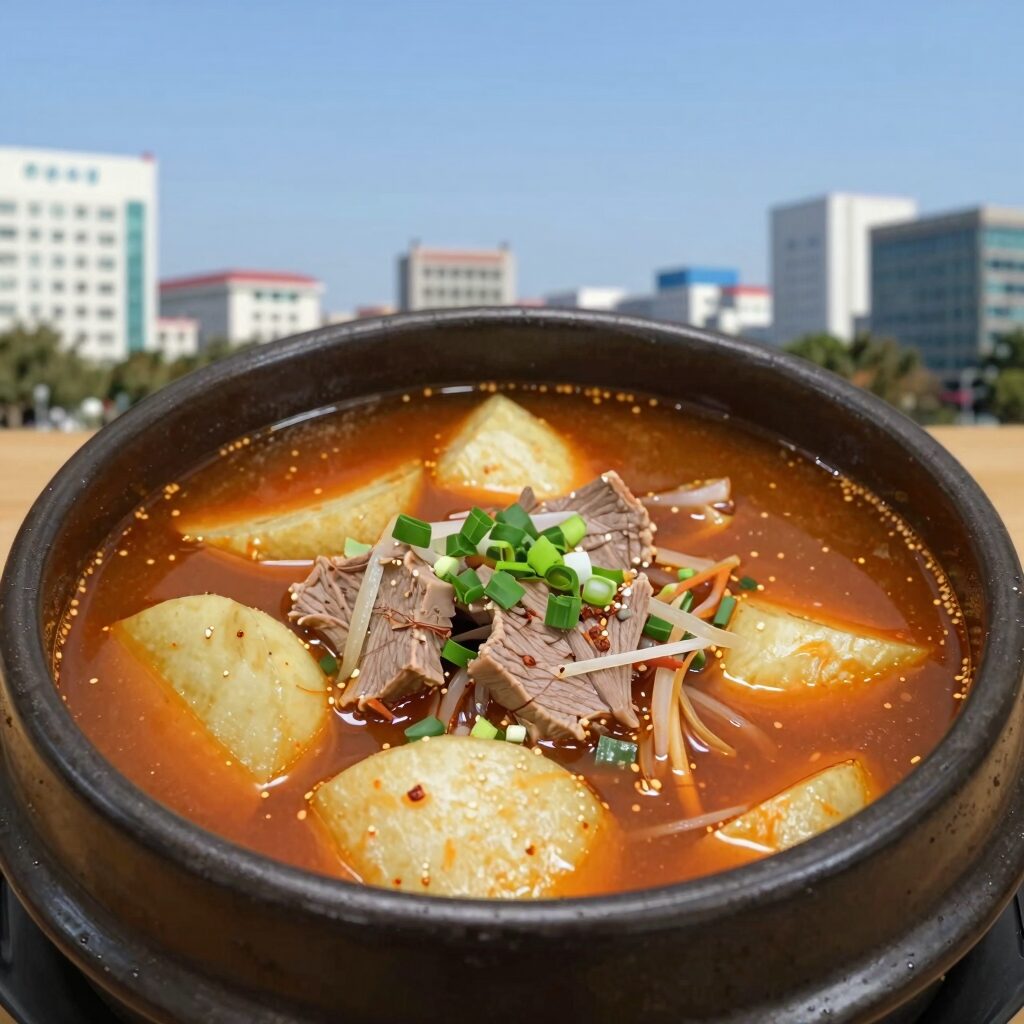 달콤한 감자맛탕 접시에 담긴 모습