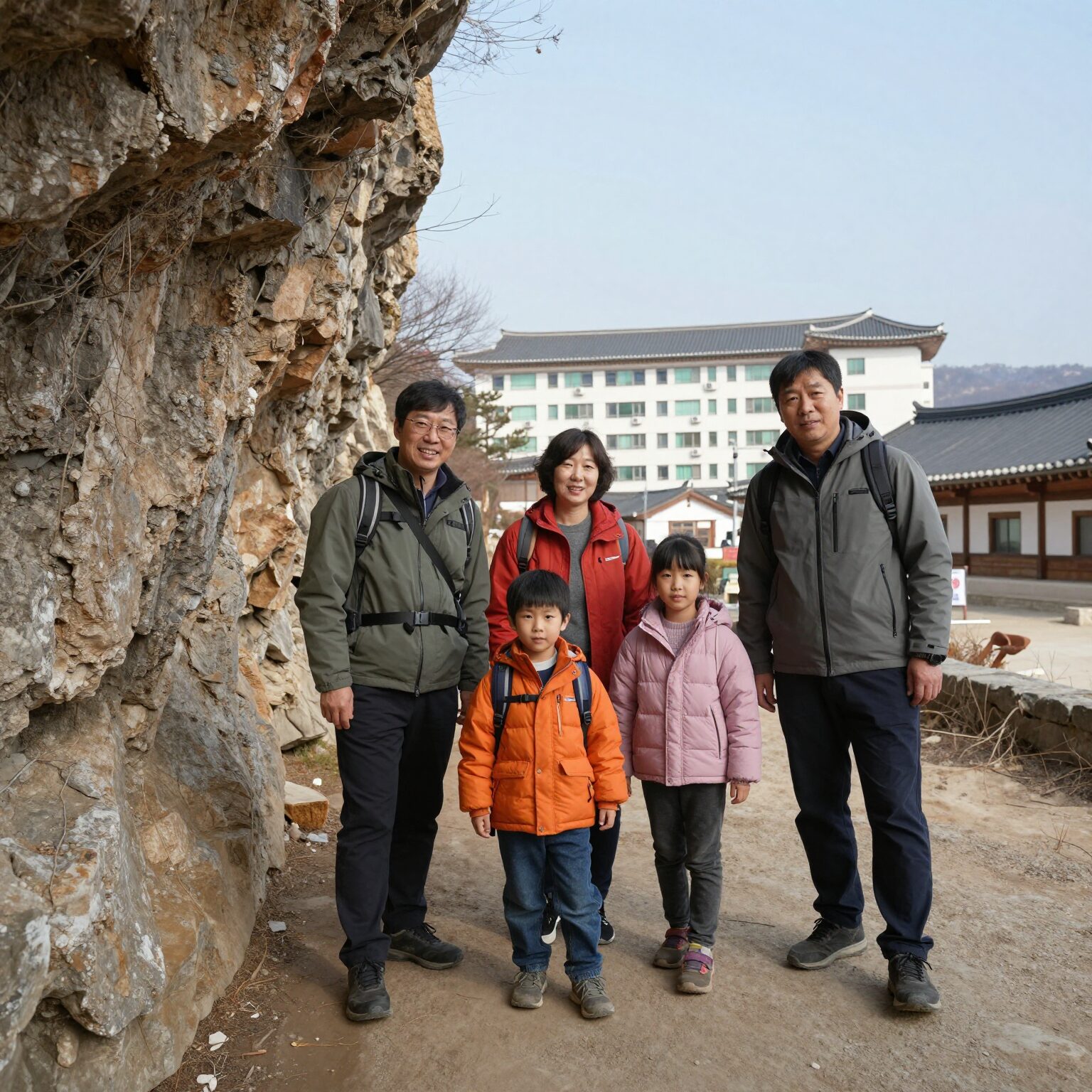 평창 백룡동굴 탐험복 착용한 가족