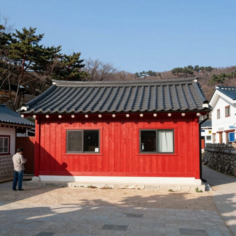 쌍용계곡 하늘물빛별그림자 펜션 외관 빨간색 룸