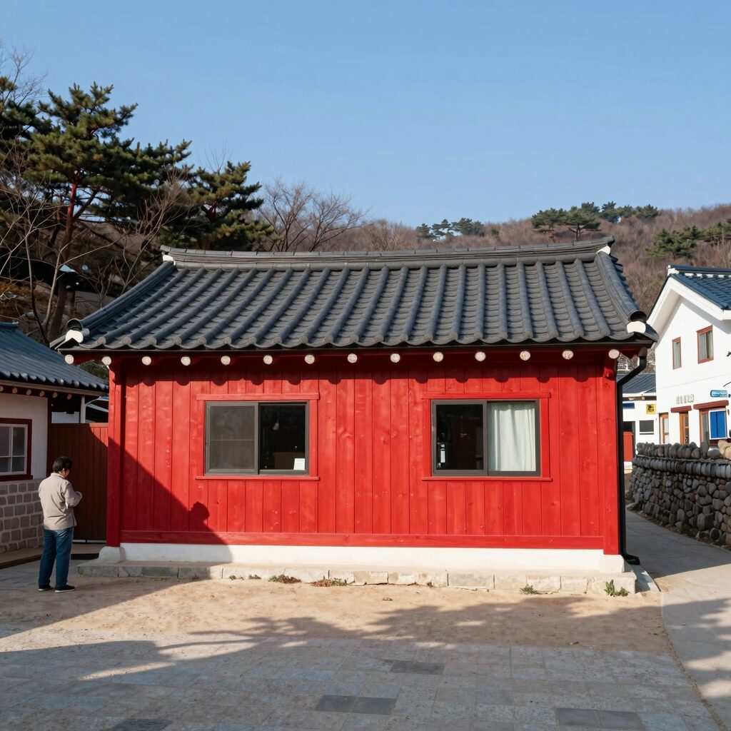 쌍용계곡 하늘물빛별그림자 펜션 외관 빨간색 룸