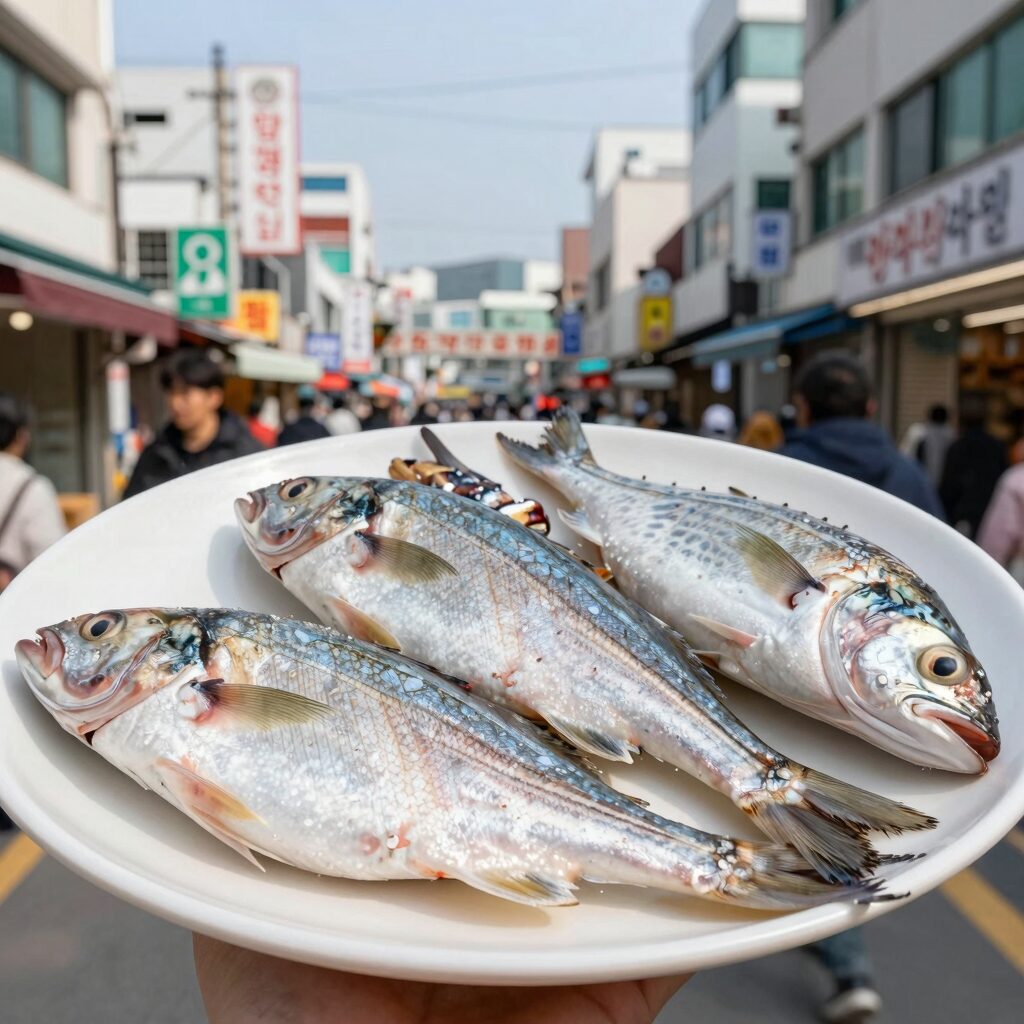 가락시장 향기수산 전갱이 모듬회 접시에 담긴 줄무늬전갱이 대광어 대참돔 모습