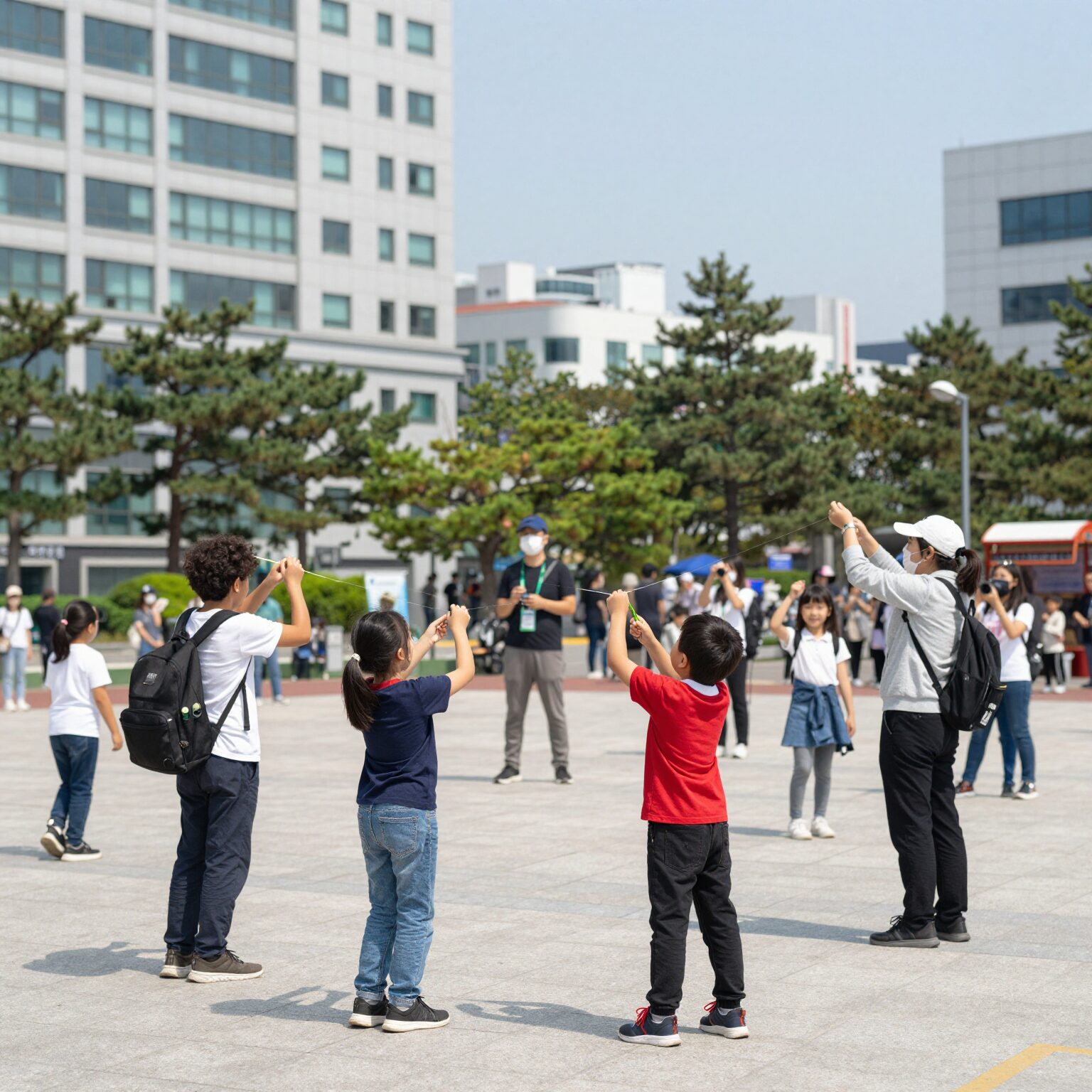 아이가 세그니모시전에서 공중에 매달려 선을 그리는 체험 사진