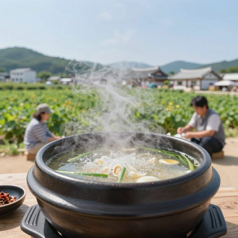 신림 포도원삼계탕 들깨삼계탕 뚝배기에 보글보글 끓는 모습